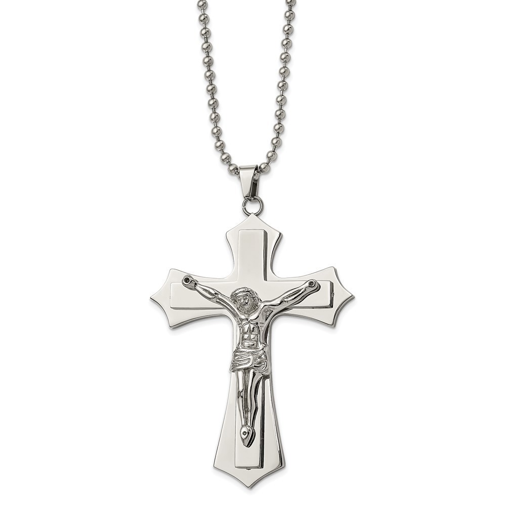 Chisel Stainless Steel Large Crucifix Pendant on a 22 inch Ball Chain Necklace